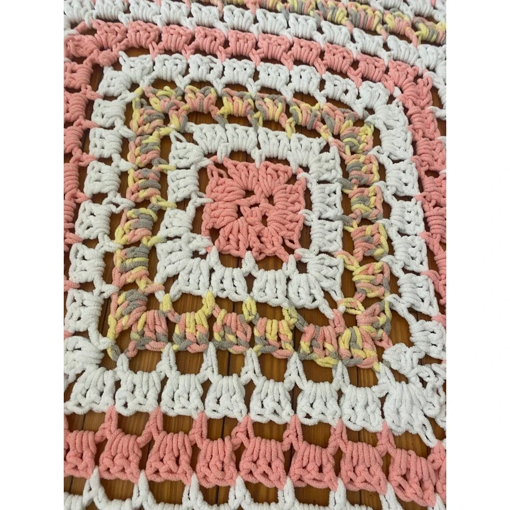 Handmade Crochet  Blanket peach ‎ Granny Square Afghan boho 56x56